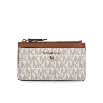 MICHAEL KORS 34T1GT9D5B 149 TARJETERO SMALL LOGO AND LEATHER CARD CASE VANILLA/ACORN