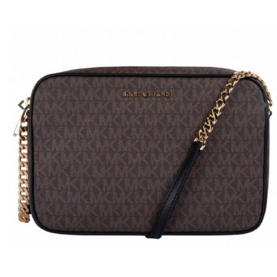 MICHAEL KORS 32F1GJ6C7B 292 BROWN/BLACK JET SET MEDIUM LOGO CAMERA BAG