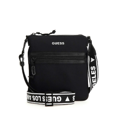 Guess bolso caballero certosa tech crossbody flat with front zipper black/white Ref: HMCEPAP3199-BKW