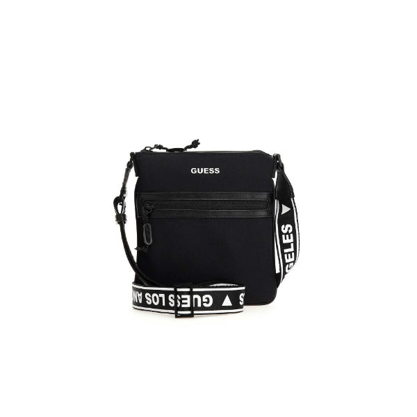 Guess bolso caballero certosa tech crossbody flat with front zipper black/white Ref: HMCEPAP3199-BKW