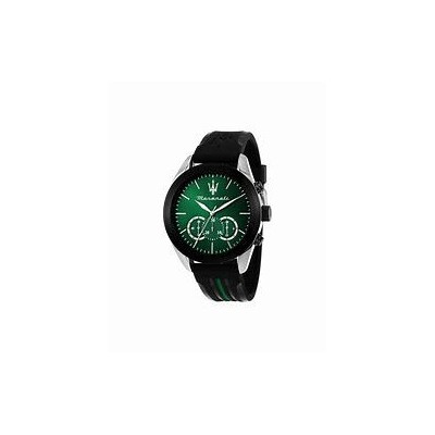 Reloj Maserati Caballero Traguardo Chronograph Correa Silicona Negra Esfera Verde 45mm R8871612043