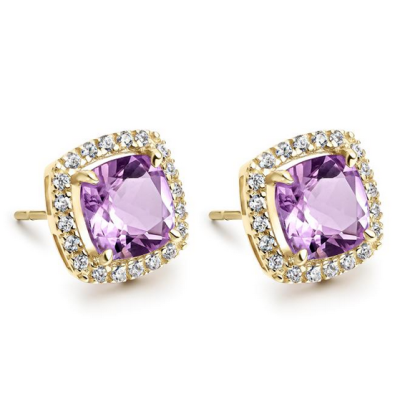 Pendientes Litta Fiore Cuadrados Circonitas Blancas Y Amatista Ref: LEA-204-811-UU