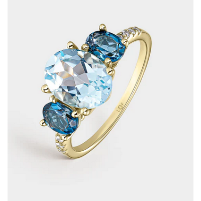 Anillo Litta Fiore Trilogía Topacio 9mm-7mm Y Topacios London 5mm-4mm Con Circonitas En Oro 18 Kilates Ref: LRN-277-014-12