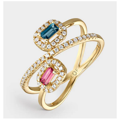 Anillo Litta Fiore Oro Amarillo 18 Quilates Piedras Dobles De Topacio London Y Rosa 4mm-2mm Ref: LRN-280-849-12