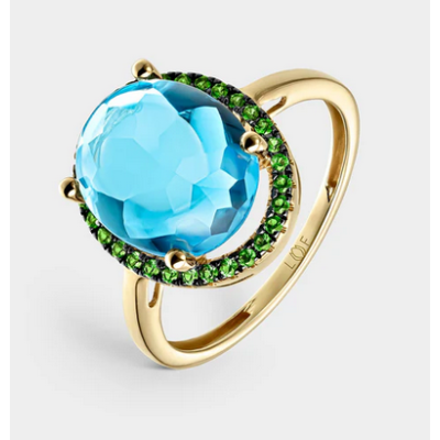 Anillo Litta Fiore Cocktail Oval Topacio Swiss 12X10 Y Olivina En Oro Amarillo De 18 Quilates Ref: LRN-277-039-16