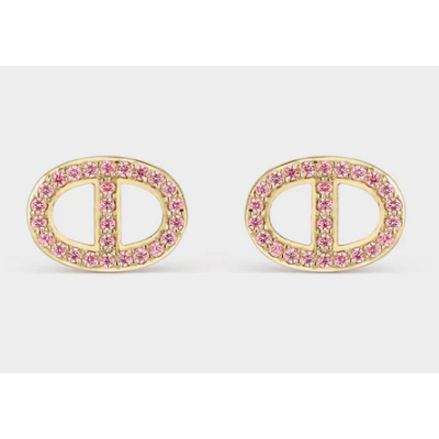 Pendientes Botón Litta Fiora Oro Amarillo 18 Quilates Con Eslabón Y Topacios Rosas Ref: LEA-225-848-UU