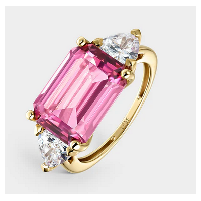 Anillo Litta Fiore Cocktail Esmeralda En Oro Amarillo 18 Quilates Con Topacio Rosa Y Circonita Ref: LRN-273-040-14