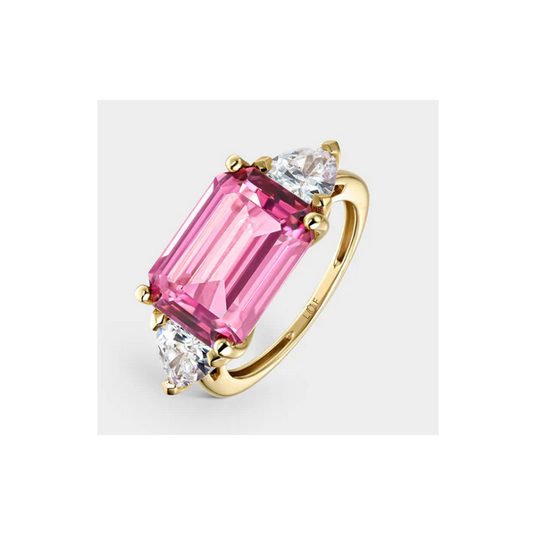 Anillo Litta Fiore Cocktail Esmeralda En Oro Amarillo 18 Quilates Con Topacio Rosa Y Circonita Ref: LRN-273-040-14