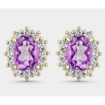 Pendientes Litta Fiore Amatista Oval 8mm-6mm Con Circonitas En Oro De 18 Quilates Ref: LEA-204-810-UU