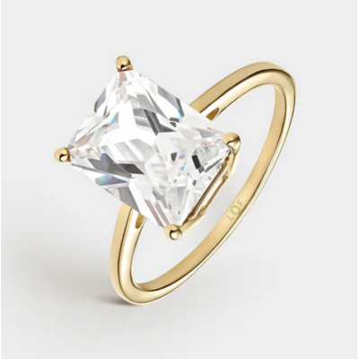 Anillo Litta Fiore Topacio Blanco Octogonal 10mm-8mm En Oro De 18 Quilates Ref: LRN-222-005-14