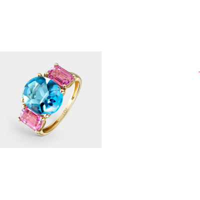 Anillo Litta Fiore Cocktail Cabujón Topacio Swiss Oval Y Rosa Baguette En Oro De 18 Quilates Ref: LRN-277-038-14