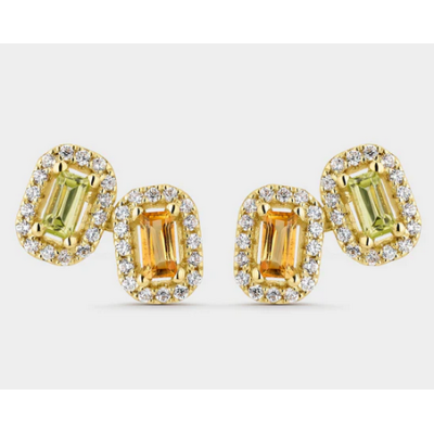 Pendientes Litta Fiore Dobles Oro Amarillo 18 Quilates Citrino Y Peridoto Barreta Ref: LEA-279-850-UU