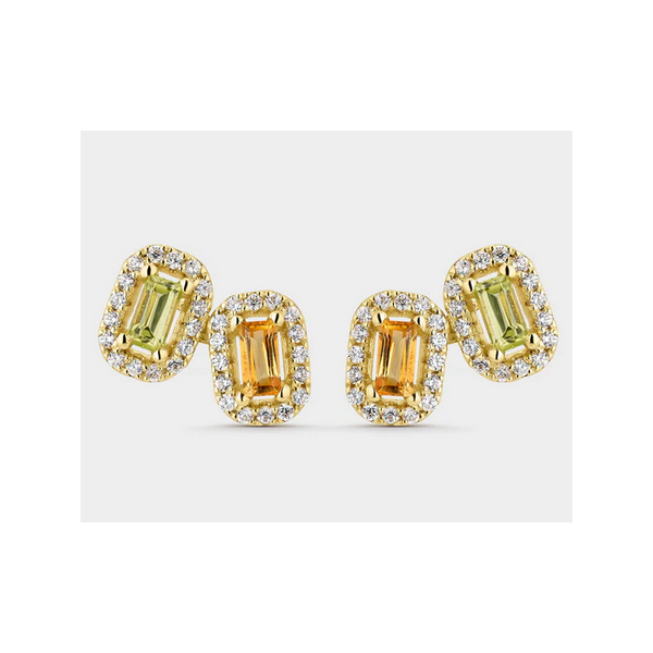 Pendientes Litta Fiore Dobles Oro Amarillo 18 Quilates Citrino Y Peridoto Barreta Ref: LEA-279-850-UU