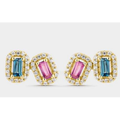 Pendientes Litta Fiore Dobles Oro Amarillo 18 Quilates Topacio London Y Rosa Barreta Ref: LEA-280-849-UU