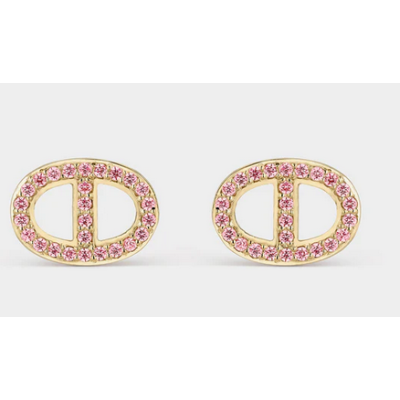 Pendientes Litta Fiore Botón Oro Amarillo 18 Quilates Con Eslabón Y Topacios Rosas Ref: LEA-225-041-UU