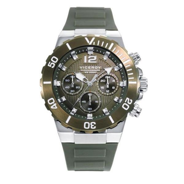 Reloj Viceroy Caballero Caja De Acero Con Bisel Verde Rotatorio Y Correa Silicona Verde Ref: 45005-65