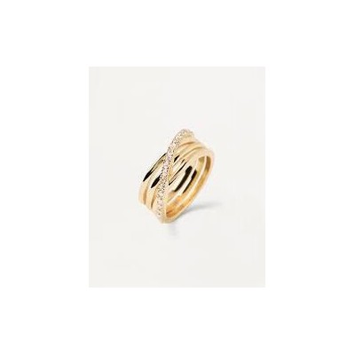 Anillo Pdpaola de plata con baño de oro con 4 bandas 1 de ellas con circonitas blancas Ref. AN01-905-