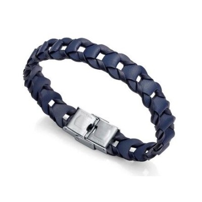 Pulsera Air de piel trenzada azul con cierre ajustable Ref: 75082P01013