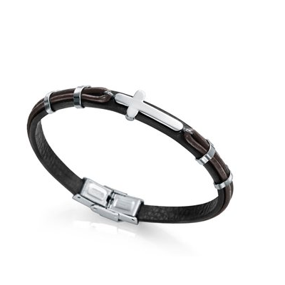 Pulsera Viceroy Fashion Air Caballero Piel Negra Con Cruz De Acero Ref: 1303P01010