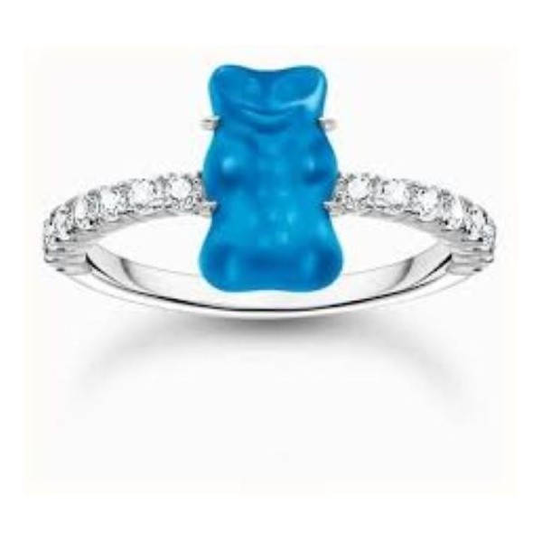 Anillo  THOMAS SABO - HARIBO RF TR2459-052-1-58  de plata con Osito de Oro azul mini y piedras de circonita