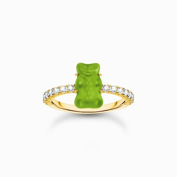 Anillo  Thomas sabo RF, TR2459-414-6-50 con baño de oro, Osito de Oro HARIBO verde mini y piedras de circonita