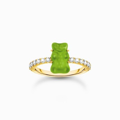Anillo  Thomas sabo RF, TR2459-414-6-52 con baño de oro, Osito de Oro HARIBO verde mini y piedras de circonita
