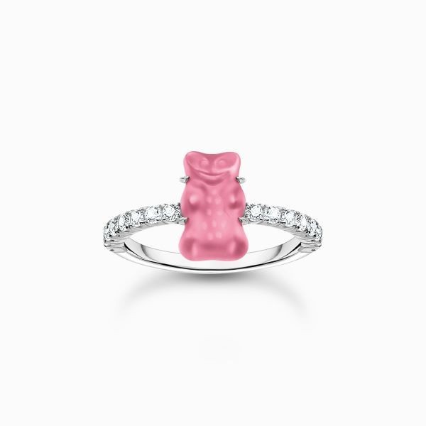 Anillo de plata  Tomas sabo RF TR2459-052-9-50 con Osito de Oro HARIBO rosa mini y piedras de circonita