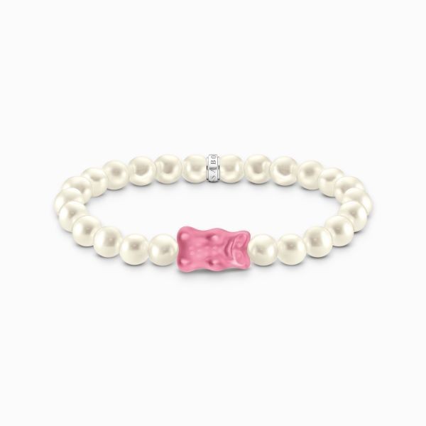 Pulsera Thomas sabo RF A2154-082-9-L17 de perlas de plata con Osito de Oro HARIBO rosa