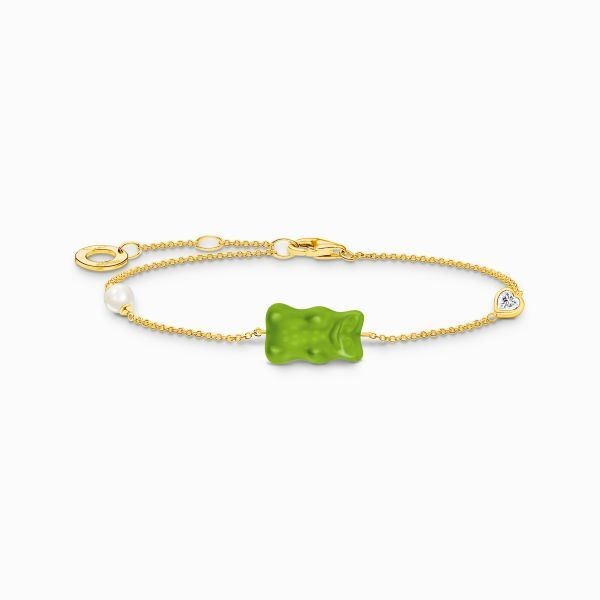 pulsera Thomas sabo RF A2151-445-6-L19V con baño de oro, Osito de Oro HARIBO  verde, perla y piedra