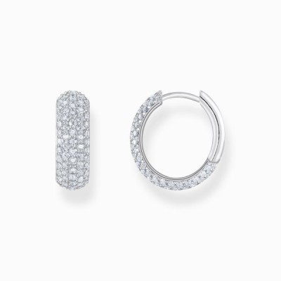 Pendientes Thomas sabo RF CR731-051-14 de aro pequeño y ancho de plata con circonita blanca