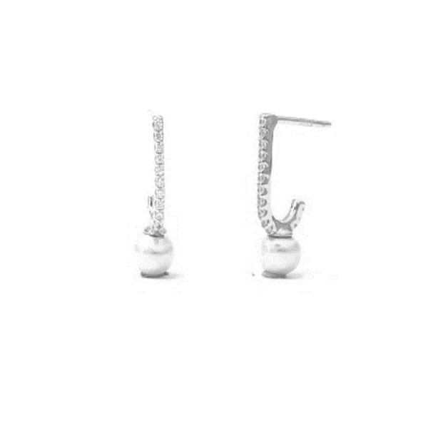 Pendientes Itemporality Forma J Plata, Circonitas Blancas y Perla RF:  SEA-101-200-UU