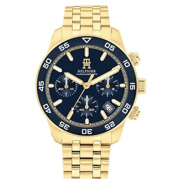 Reloj Tommy Hilfiger Lars Acero Dorado Ip Esfera Azul Ref.1792158