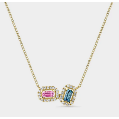 Collar Colgante Litta Fiore Oro Amarillo 18 Quilates Piedras Dobles Topacio London Y Rosa Ref: LNL-280-849-UU