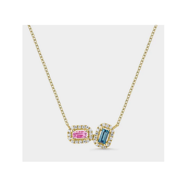 Collar Colgante Litta Fiore Oro Amarillo 18 Quilates Piedras Dobles Topacio London Y Rosa Ref: LNL-280-849-UU