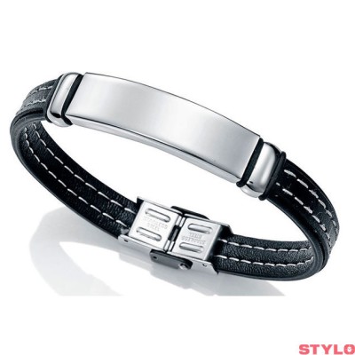 Pulsera Viceroy Fashion Caballero Piel Negra Pespuntes Beige Ref: 6371P09010