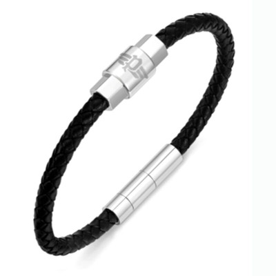 Pulsera Police Jewels Caballero Geometric Piel Trenzada Negra Y Acero Ref: PEAGB0001401