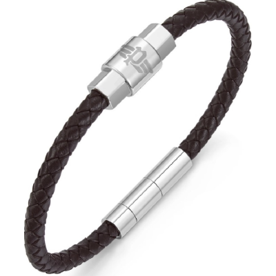 Pulsera Police Jewels Caballero Geometric Piel Trenzada Marrón Y Acero Ref: PEAGB0001406