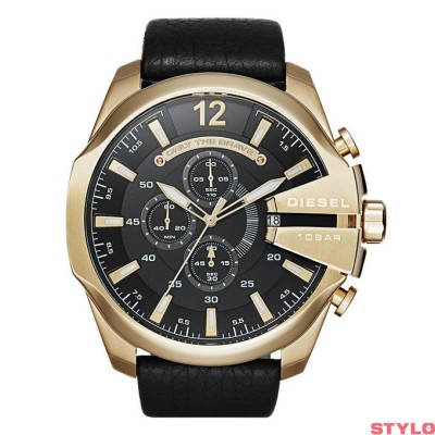 Reloj Diesel Caballero Megachief Piel Negra Y Acero Ip Dorado 51mm Ref: DZ4344