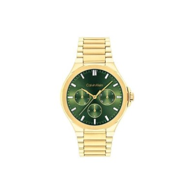 Reloj Calvin Klein Vibrancy Caballero Acero Ip Dorado, Esfera Verde Multifunción 38mm Ref: 25100053