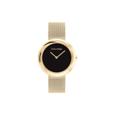 Reloj Calvin Klein Mujer Twisted Bezel Malla Milanesa Acero Ip Dorado 34mm Ref: 25200012