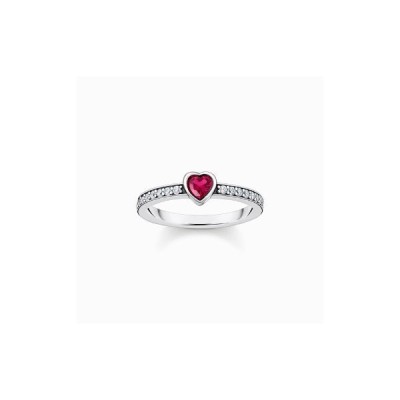 Anillo Thomas Sabo Solitario De Plata Con Piedra Roja En Talla Corazón Ref: TR2448-640-10-50