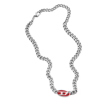 Collar Diesel Caballero Red Enamel And Stainless Steel Necklace Ref: DX1446040