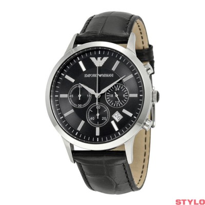 Reloj Emporio Armani Caballero Renato Acero Piel y Esfera Negra Cronógrafo 43mm Ref: AR2447