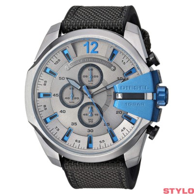Reloj Diesel Mega Chief Caballero Acero Ip Gris Piel Gris Cronógrafo 53mm Ref: DZ4500