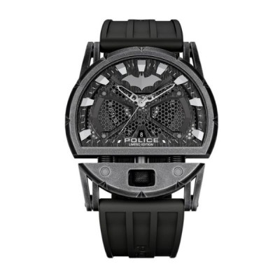 Reloj Police Dark Side Batman Acero Plomo Ionizado 46x53mm Silicona Negro Edición Limitada Ref: PEWGN0075401