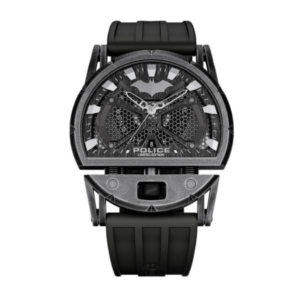 Reloj Police Dark Side Batman Acero Plomo Ionizado 46x53mm Silicona Negro Edición Limitada Ref: PEWGN0075401