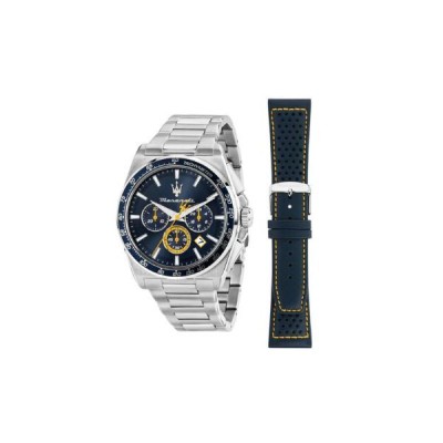 Reloj Maserati Caballero Velocitá Acero Esfera Azul Cronógrafo + Correa Piel Azul Regalo 43mm Ref: R8873652001