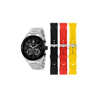 Reloj Maserati Caballero Traguardo Acero Cronógrafo 45 mm Giftset 3 Correas Silicona Negra, Amarillo y Roja Ref: R8873612062