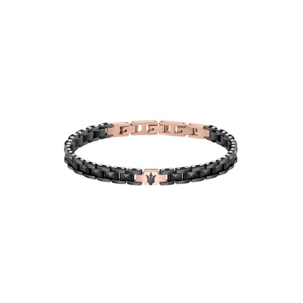 Pulsera Maserati Caballero Gioelli Cerámica Negra Acero Ip Rosé Ref: JM422ATZ13