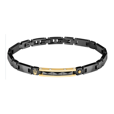 Pulsera Maserati Gioelli Caballero Cerámica Negra Logo Ip Dorado Ref: JM224ATZ36